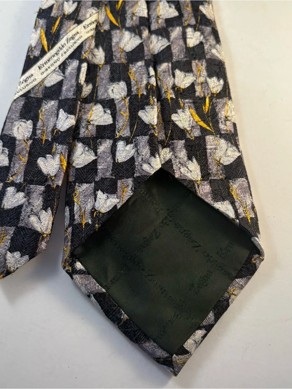 Lot Of 2 Ermenegildo Zegna Silk Ties Black Floral Tulip Carnation Luxury Italy
